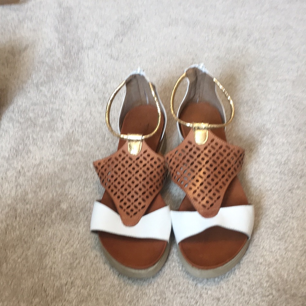 Brown & White Sandals size 11 wedges